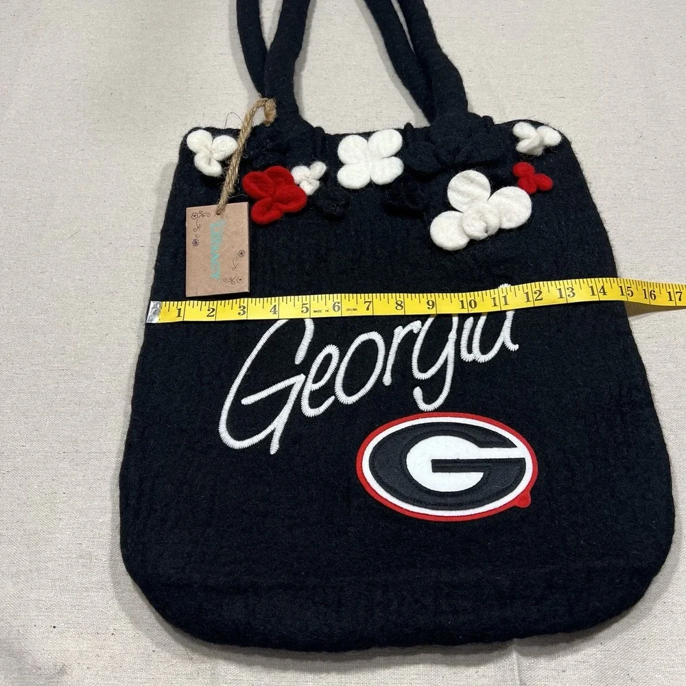 Living Legacy University of Georgia Bulldogs 100% Felt Wool Tote Bag Zip Lining‎